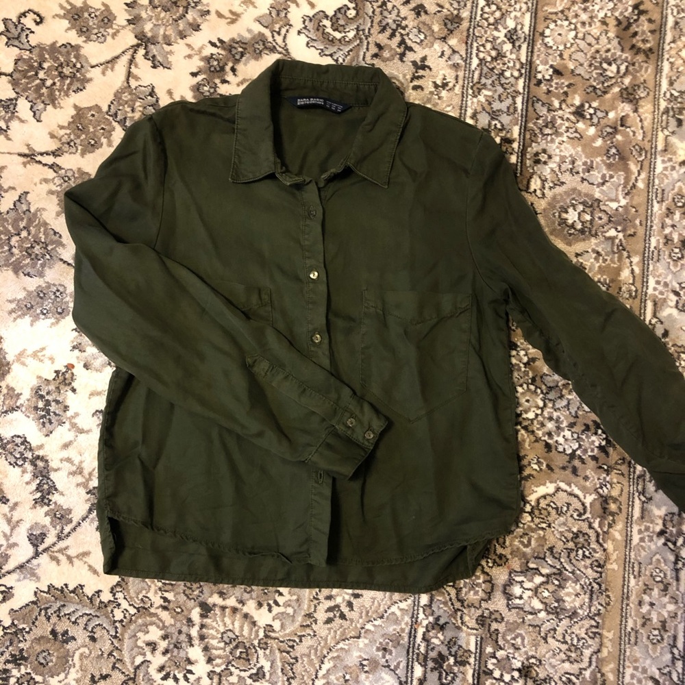 ZARA Blouse, XS, Military Style, Cropped, Denim